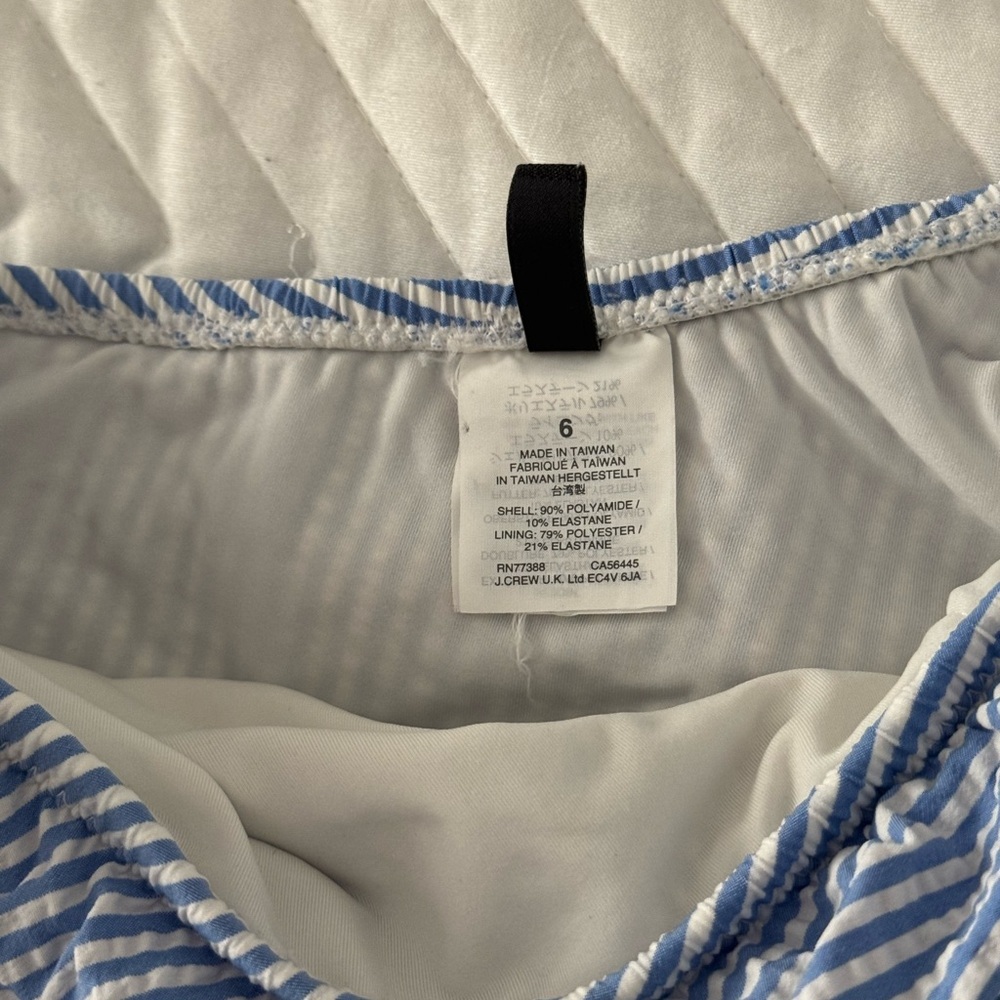 J. Crew One Shoulder Ruffle Swimsuit Seersucker Pom Trim Blue White Red - Picture 6 of 12